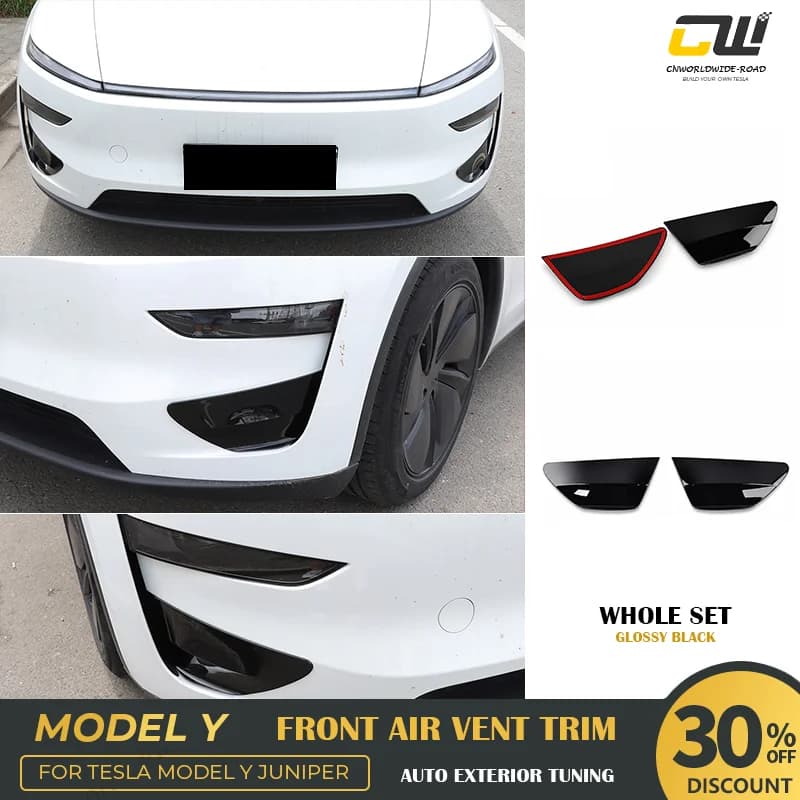 Upgrade For 2025+ Tesla Model Y Juniper Front Bumper Trim – Gloss Black Vent Paint & Adds Aggressive Racing Look Auto Tuning