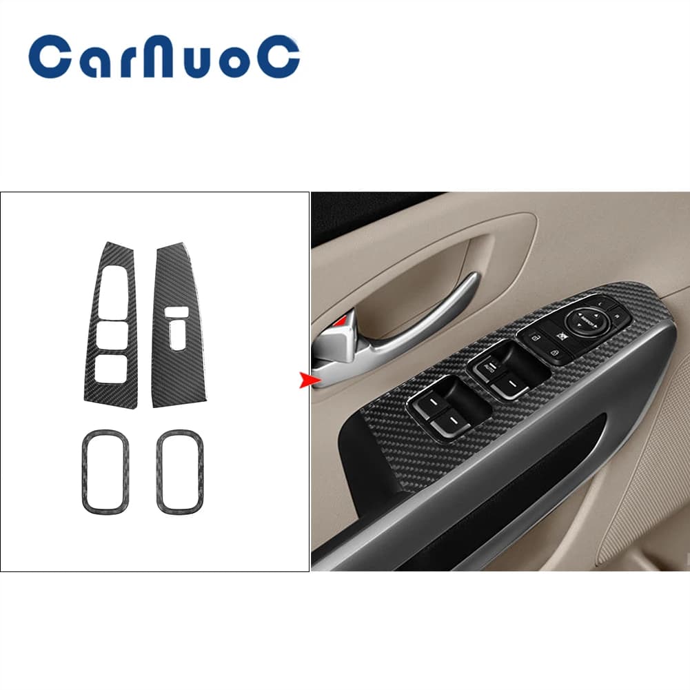For Kia Sedona 2015 2016 Carbon Fiber Interior Stickers Car Window Lift Panel Cover Trim Without Folding Rearview Mirror Button