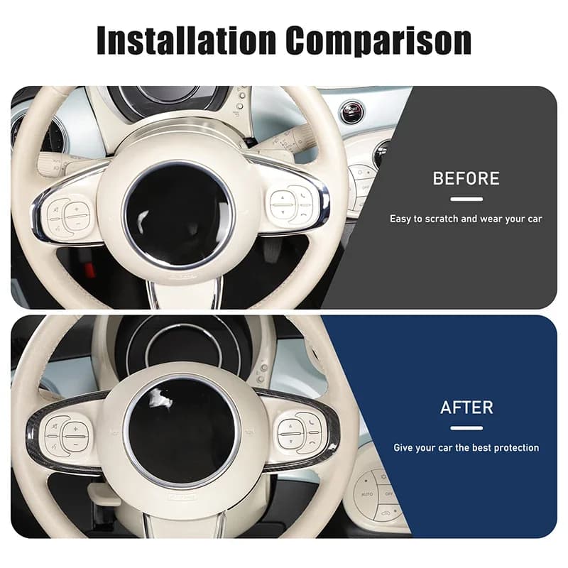 1Pcs Real carbon fiber For Fiat 500  2016-2025+ Car styling car steering wheel decorative frame sticker car interior accessories