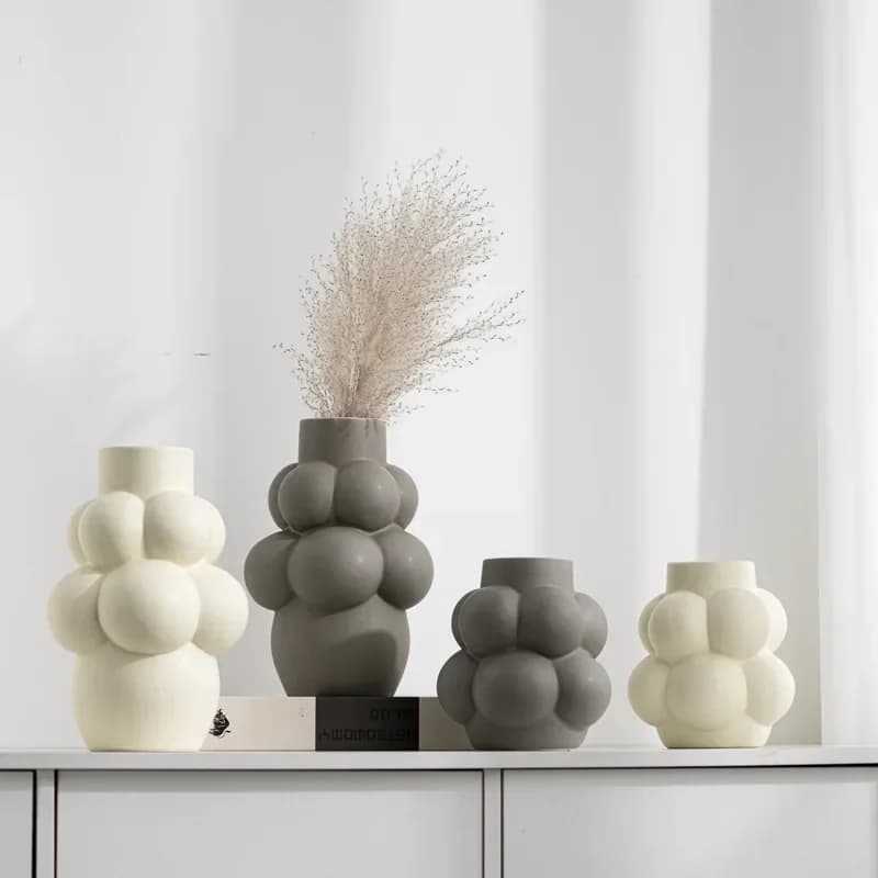 Minimalist Modern Bubble Ball Ceramic Vase Desktop Irregular Flower Holder High Aesthetic Indoor Home Decor Tabletop Ornament
