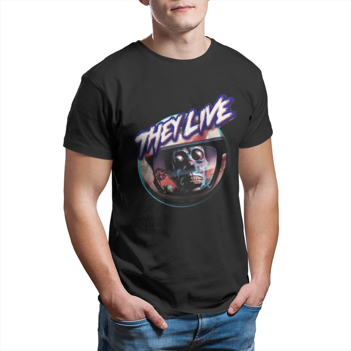 They Live vintage horror movie retro halloween film T-Shirt for Men men's clothes plus size 100% Cotton mens graphic tee