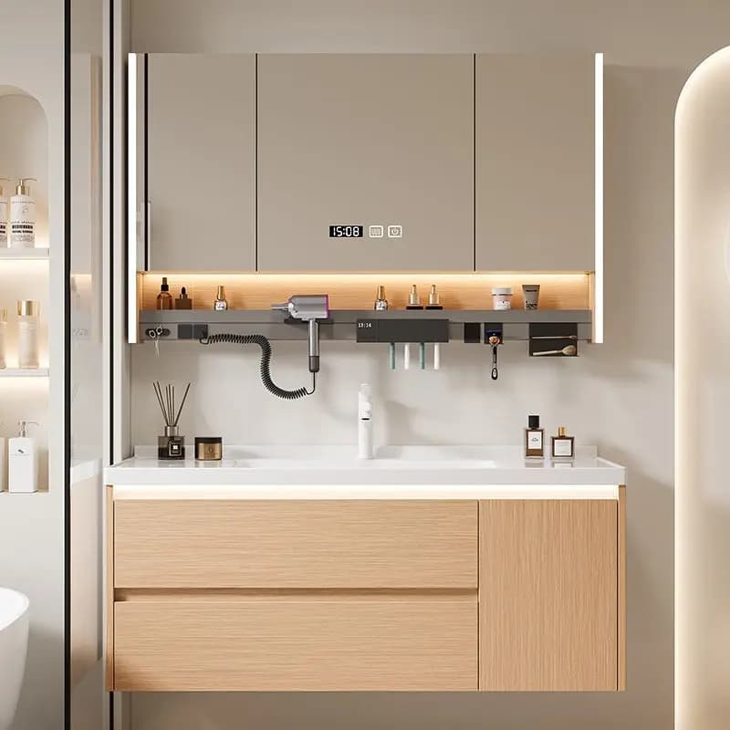 Bathroom Sink Storage Cabinet with Sink Modern Solid Wood Bathroom Vanity Toilet Led Mirror Custom Home Bathroom Furniture