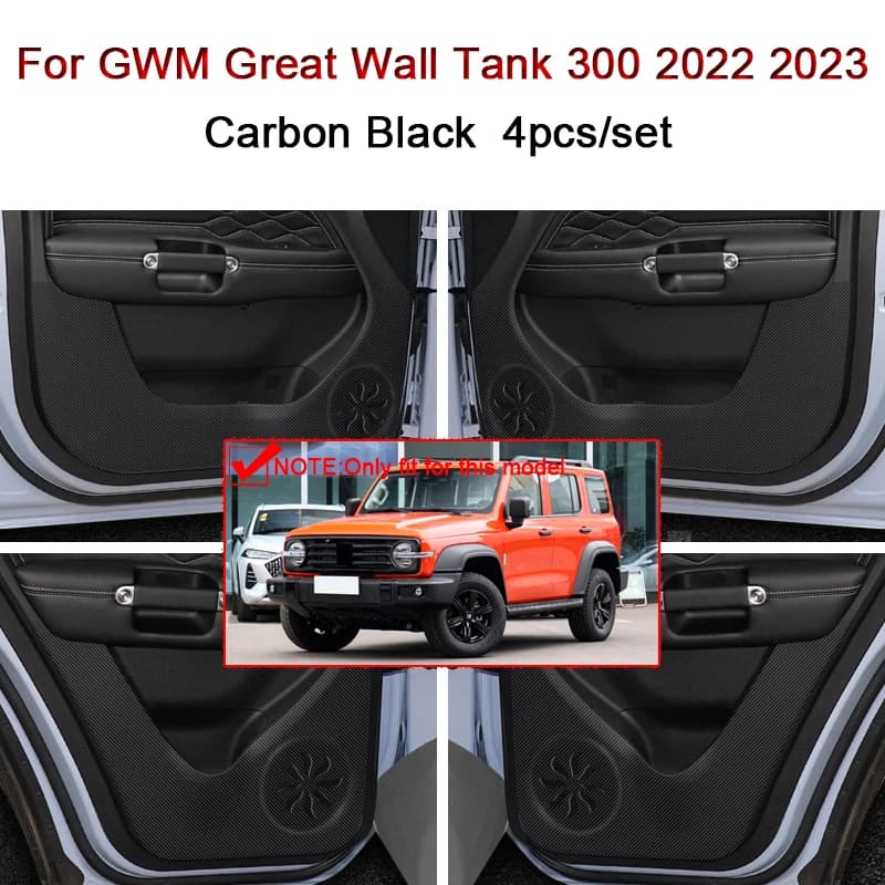 For GWM Great Wall Tank 300 2022-2025 Car Door Anti Kick Pad Carbon Fiber Leather Texture Anti Dirt Protective Sticker Accessory