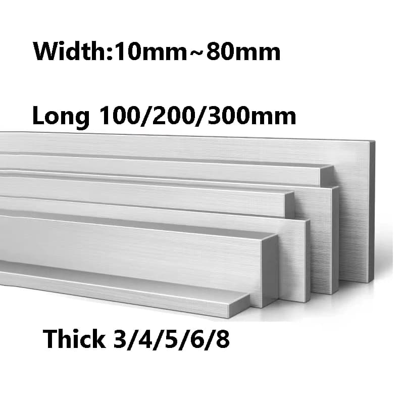 100mm/200mm/300mm SUS304 Stainless Steel Bar Plate Flat Bar Metal Rectangular Flat Bar Square Rod Flat Steel Plate