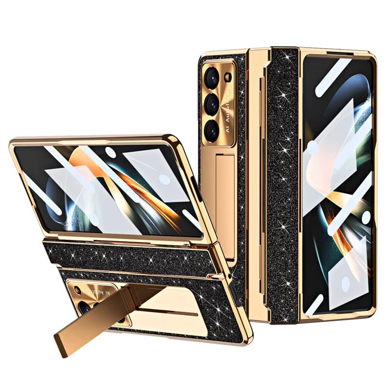 For Samsung Galaxy Z Fold 8Ultra 7 6 5 4 3 Sparkle Magnetic Plating Hinge Phone Case Screen Protect Film Wireless Charge Cover
