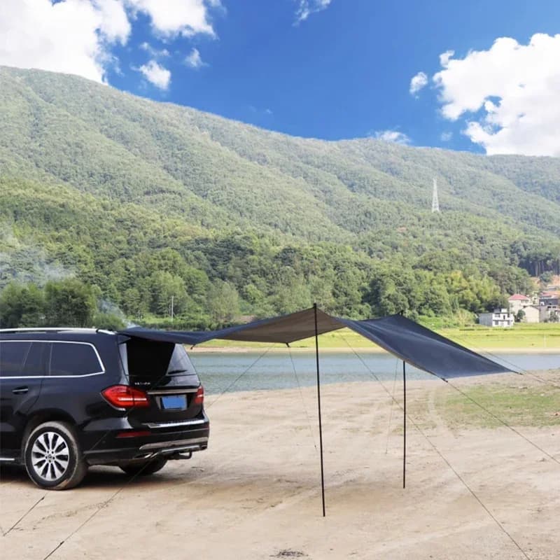 S M L UniversalCar Side Awning Bat Shape Coating Tarp Outdoor Waterproof Camping Black Coated Auto Rear Shelter Tent For SUV Van