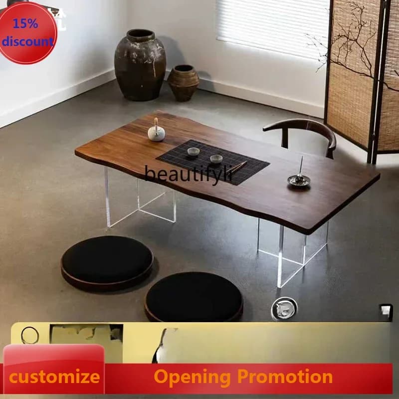 ss7486 North American black walnut log tea table, tatami tea table, Japanese coffee table New Light Luxury