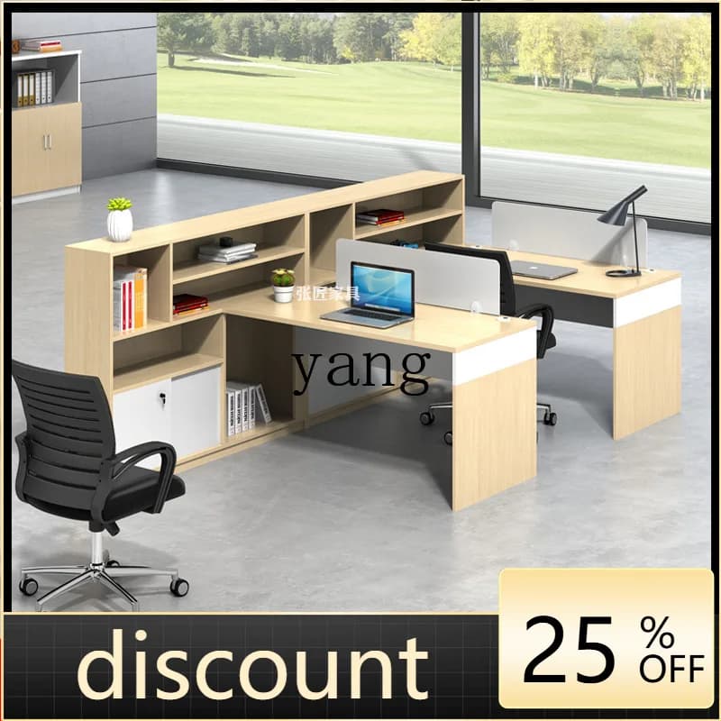LH desk, chair with locker, company employee card space, screen partition