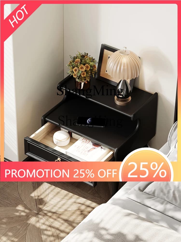 CL  table small bedroom bedside shelf light luxury small apartment solid wood bedside table