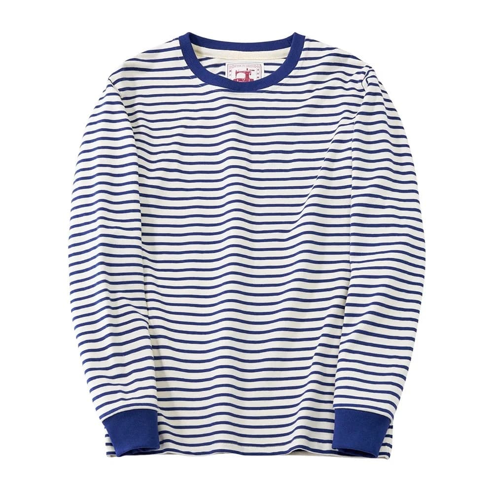 Winter New Blue White Striped Long Sleeve T Shirt Men Japanese Retro Heavy Weight Cotton Casual Tops Lovers Shirt Streetwear