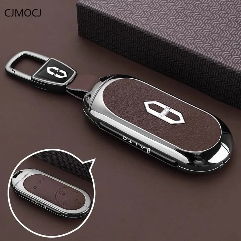 Zinc Alloy Key Fob Cover for AITO M5/M7/M8/M9 Ultra 2025 (Men's Edition), Heavy Duty Metal Protective Case Shell with Keychain