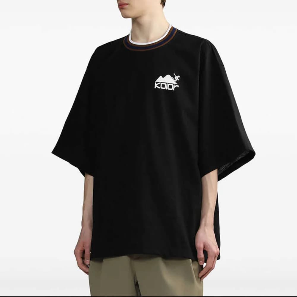 24SS Kolor Black Loose Round Neck Short Sleeve T-Shirt New Trendy Tees for Men and Women