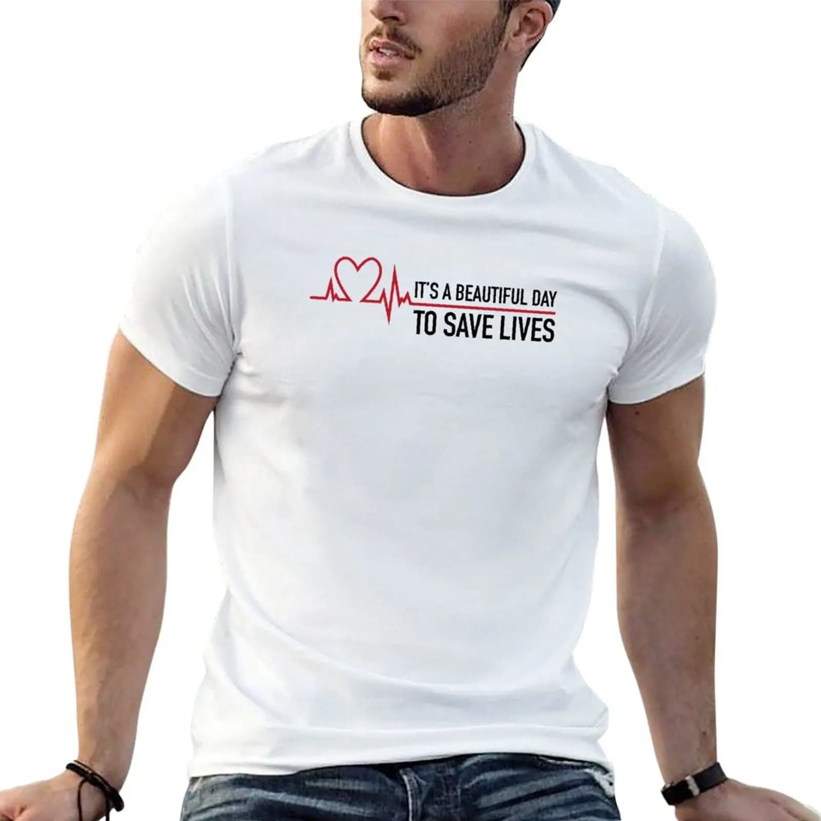 It's a beautiful day to save lives, Grey's quote T-Shirt customizeds plain men t shirt