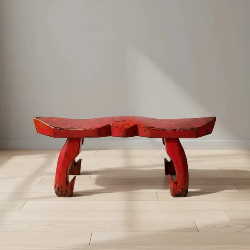 Antique double-layer painted fish stool retro recycled wood carving bench