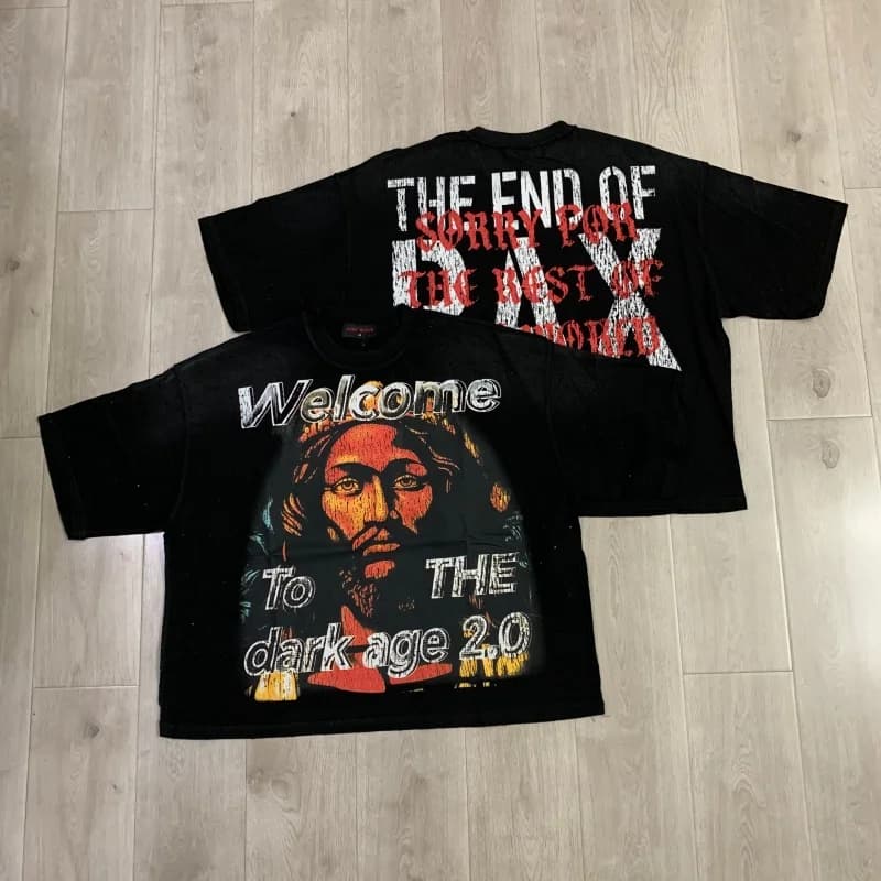Rare Peace Oversized Hip-Hop Fashion Printed Rhinestone Black Men's Women's Summer Short-Sleeve T-Shirt