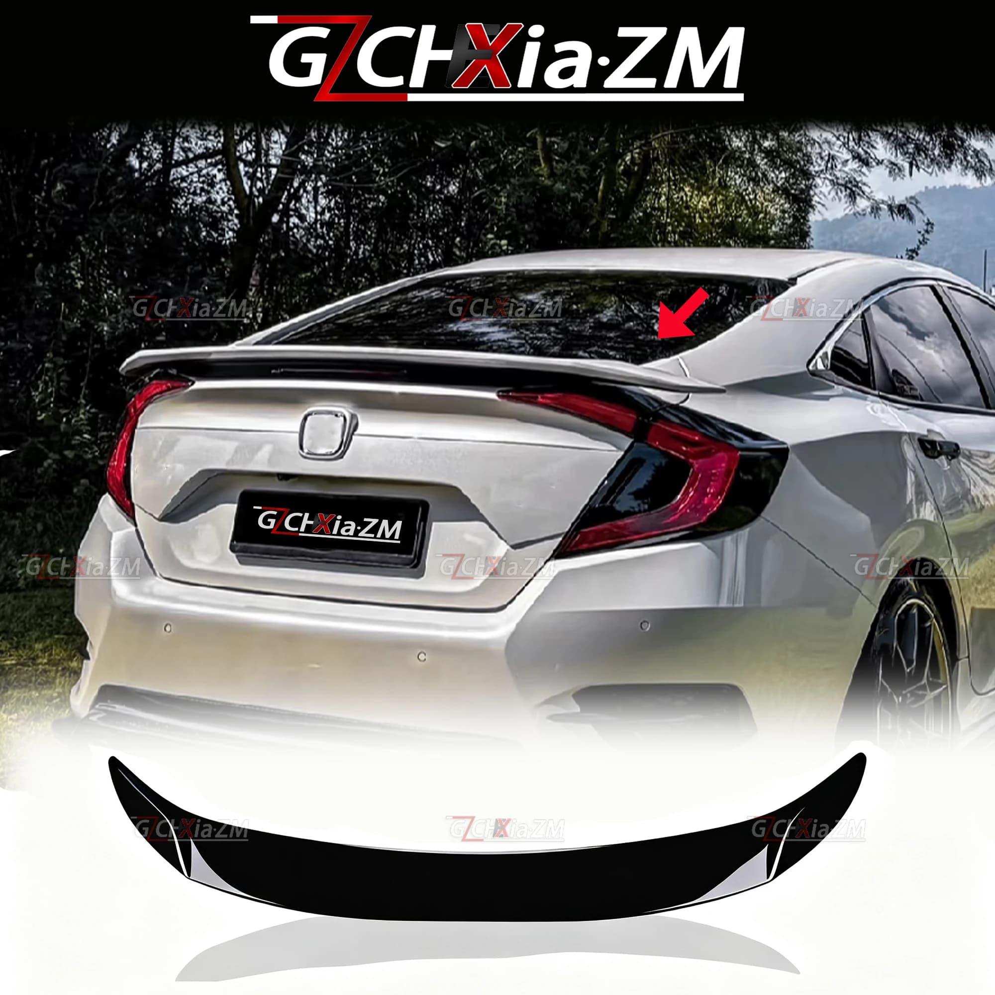 For 2016-2020 Honda Civic FC1 Sedan Upgraded RS Type Rear Spoiler ABS Material Trunk Lid Aerodynamic Kit Rear Wing