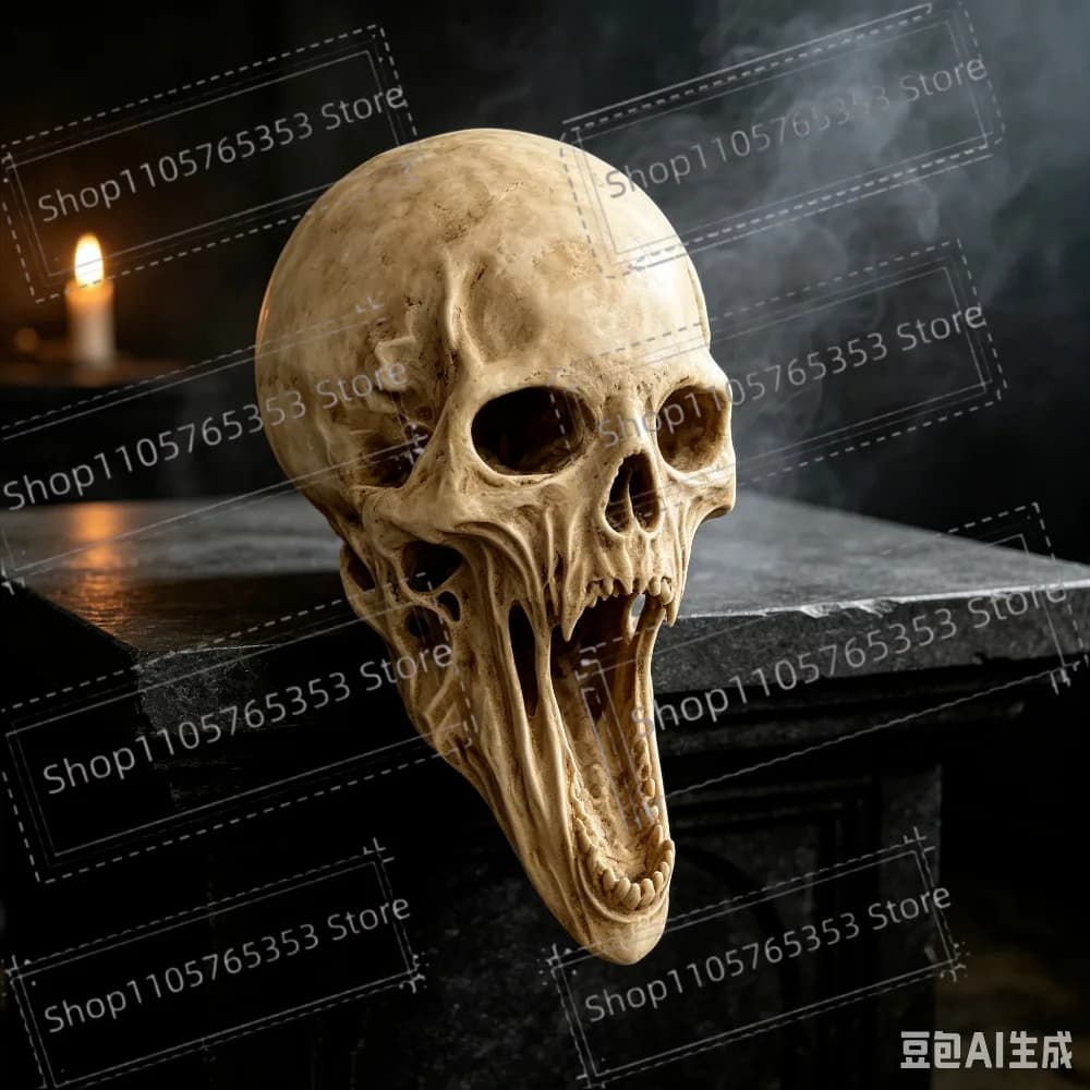 Gothic Screaming Skull Statue Horror Terrifying Skeleton Head Sculpture Halloween Home Bookshelf Desk Decor Men Cave Gift