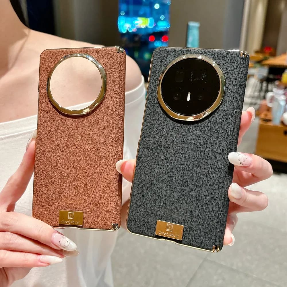 For Honor Magic V6 Phone Case Hinge PC Shell Plated Frame Shockproof Vegan Leather Protective Back Cover
