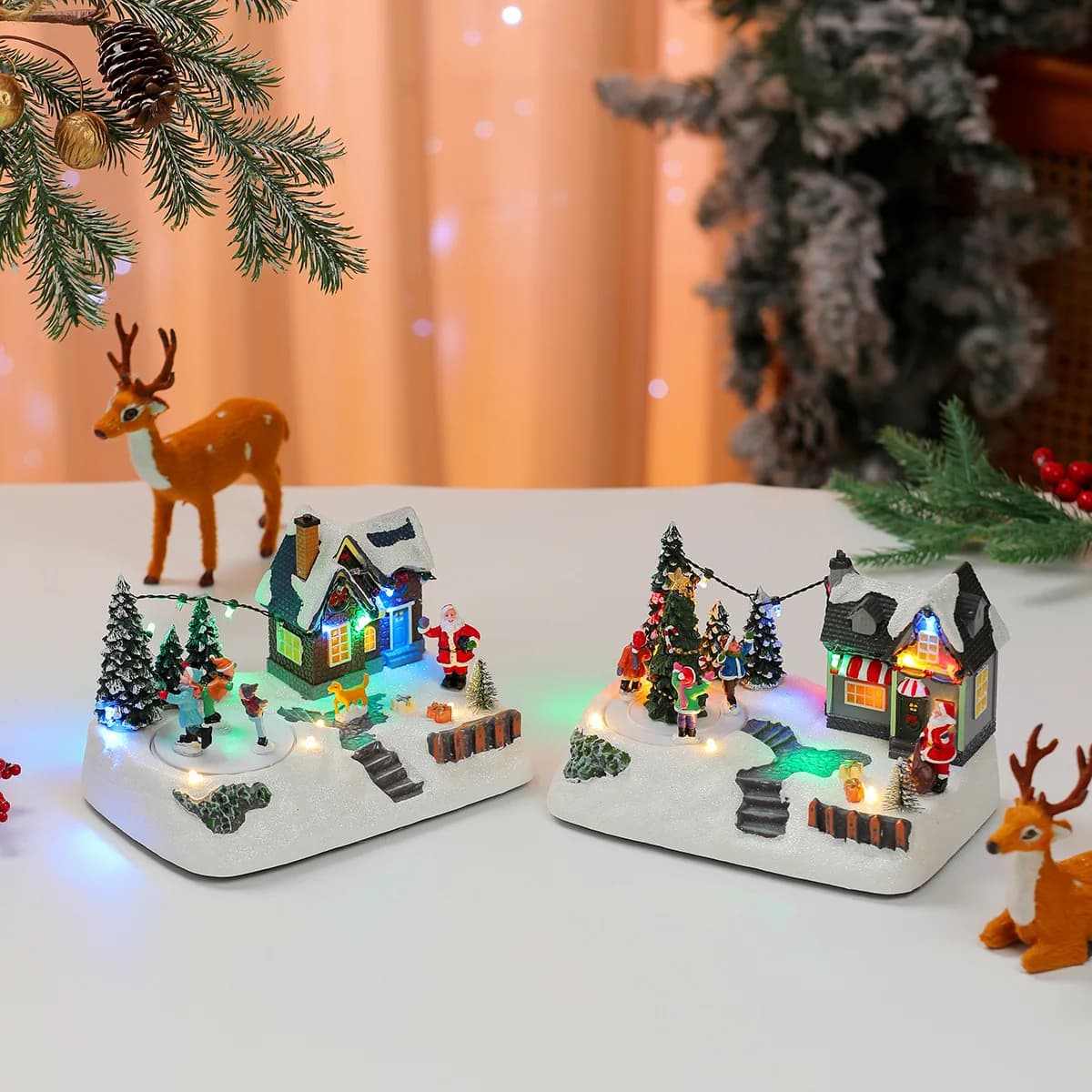 New Resin Luminous Rotating Music Snow Scenery Small House Decoration Christmas Gift Home Decoration Crafts