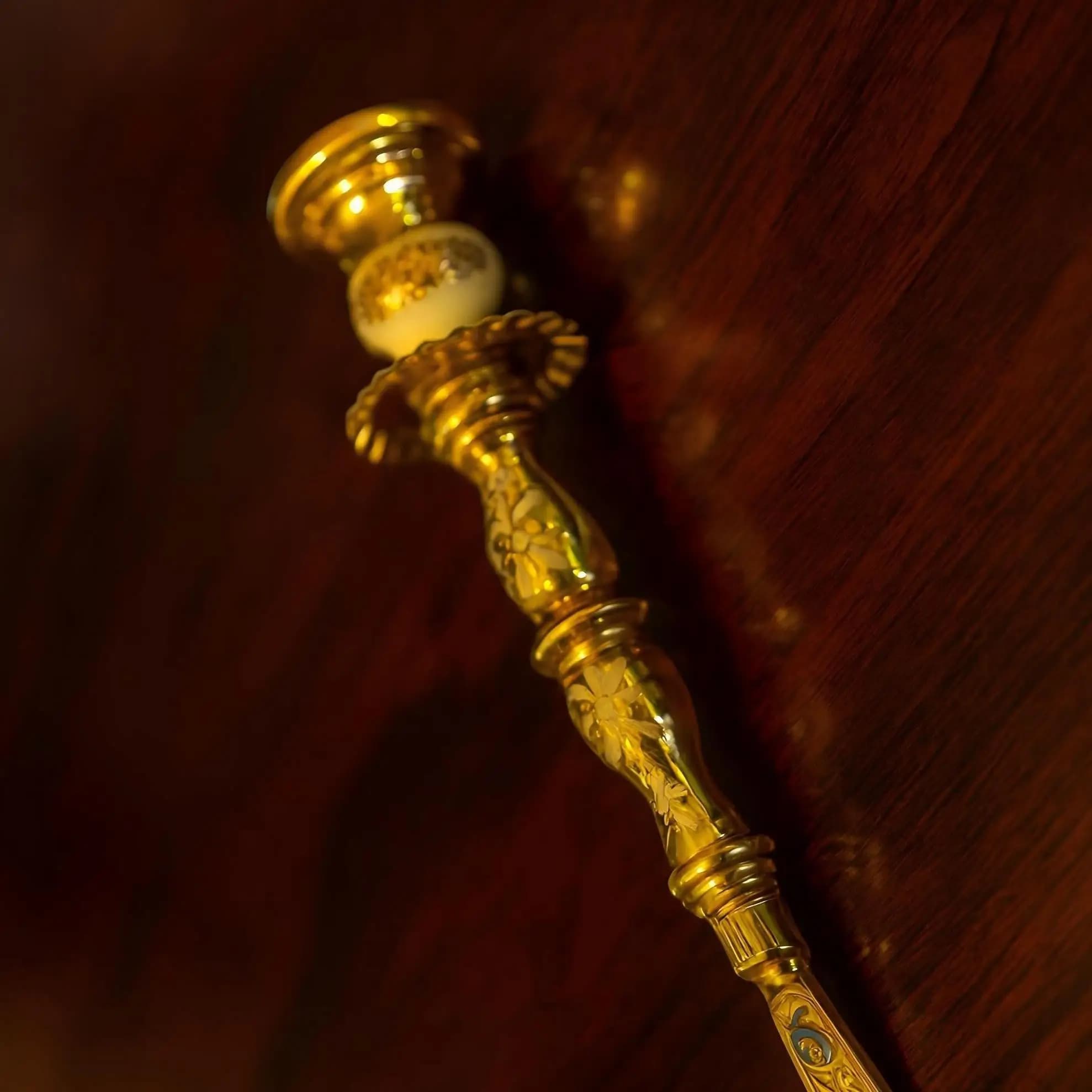 Orthodox Christian Handheld Candle Holder Gold - Plated Metal with Intricate Engravings and Enamel Accents Liturgical Religious