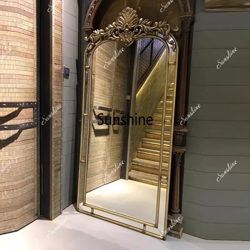 French retro full-length mirror European solid wood carving flower full-length mirror