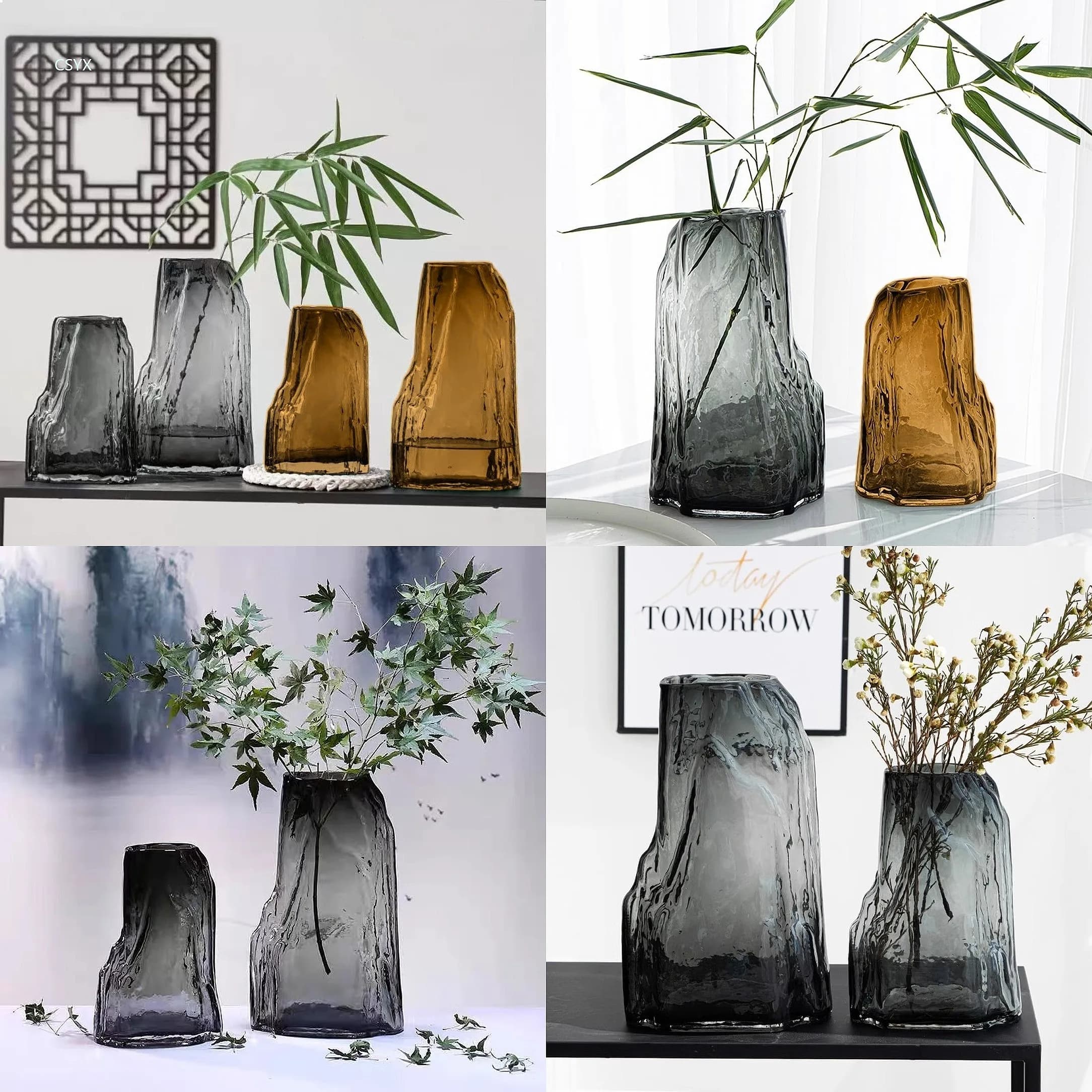 Creative Chinese Landscape Glass Vase Hydroponic Home Lucky Bamboo Simple Living Room New Trend