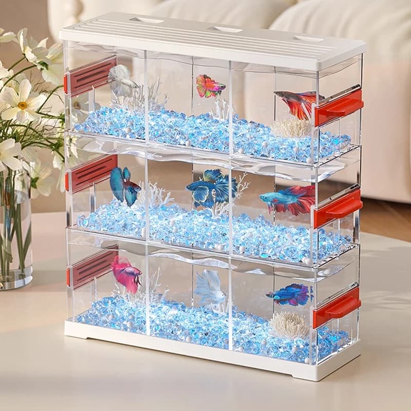 Acrylic small fish tank, easy to care for, with pump and filter, no water change required