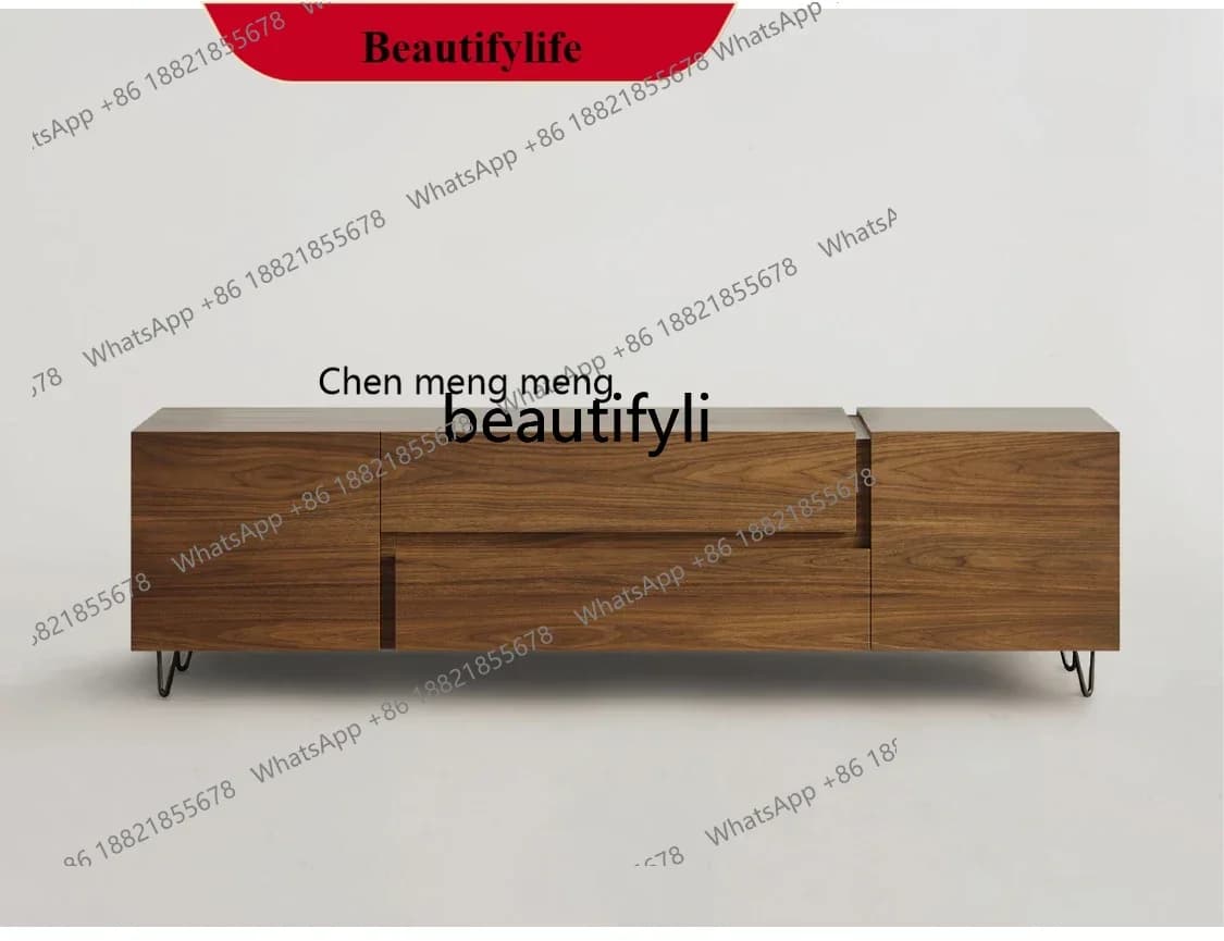 G153 Black walnut TV cabinet Modern simple solid wood locker Nordic home drawer cabinet