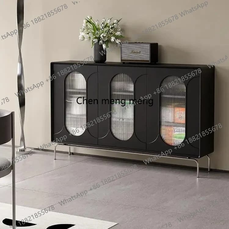 Ultra-thin side cabinet, retro kitchen integrated against the wall, black living room, medieval tea storage cabinet