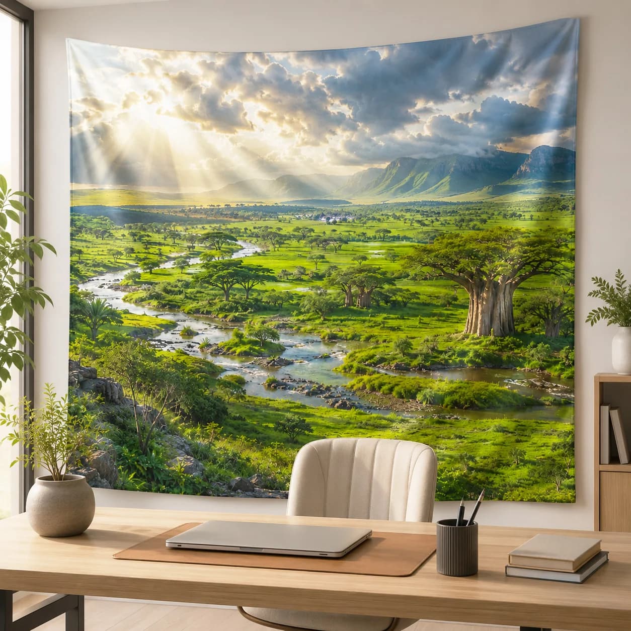 Nature Landscape Tapestry Wall Hanging Sun Rays African Savanna Large Fabric Wall Tapestries Boho Room Decor Birthday Gift