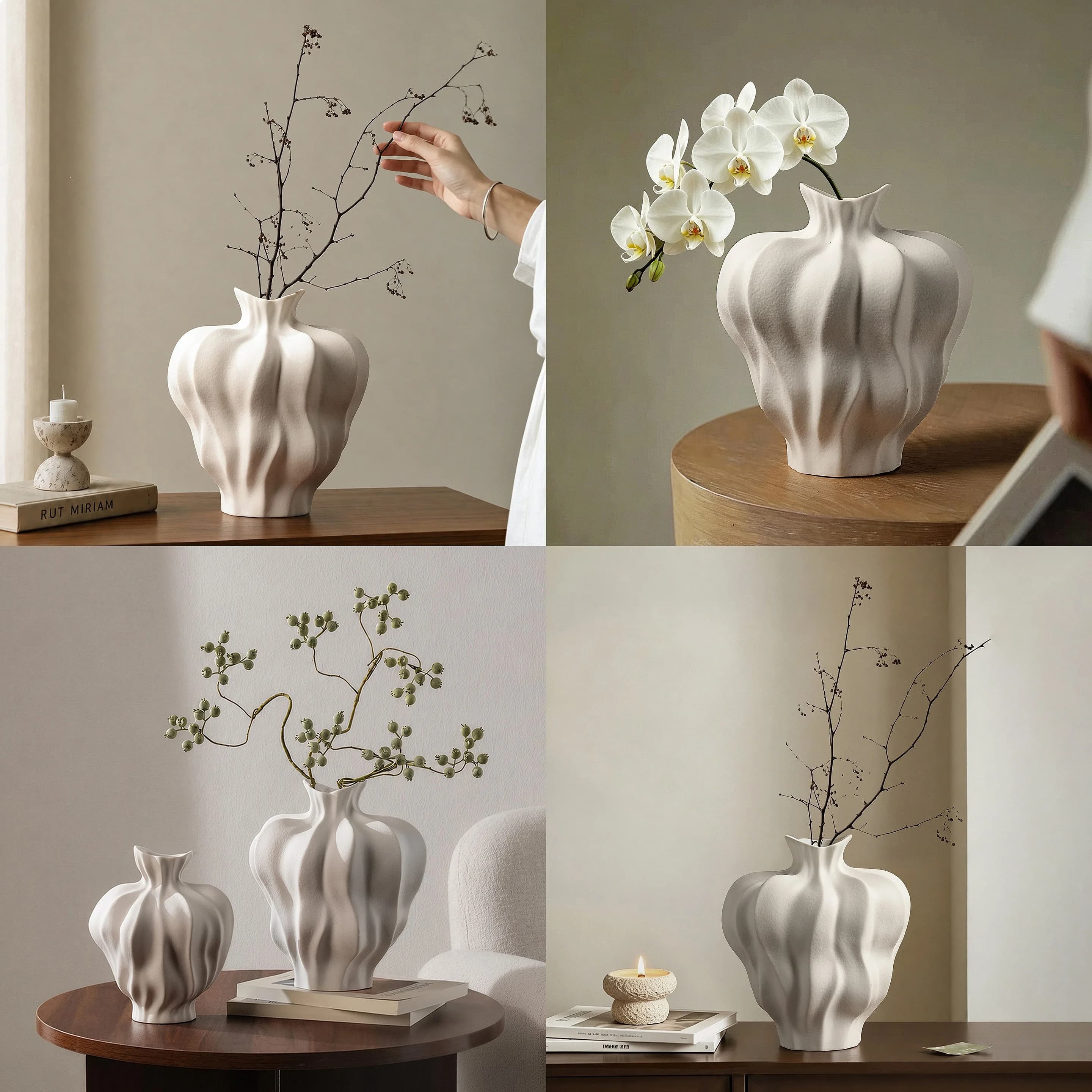 Jingdezhen White Ceramic Vase Wabi-Sabi Minimalist Decor for Living Room Flower Arrangement