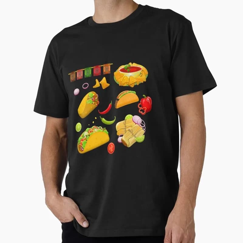 Mexican Street Food Tacos Graphic T Shirt 0915 Unisex Short Sleeve Funny Tee Taco Tuesday Cinco De Mayo Casual Streetwear Tops