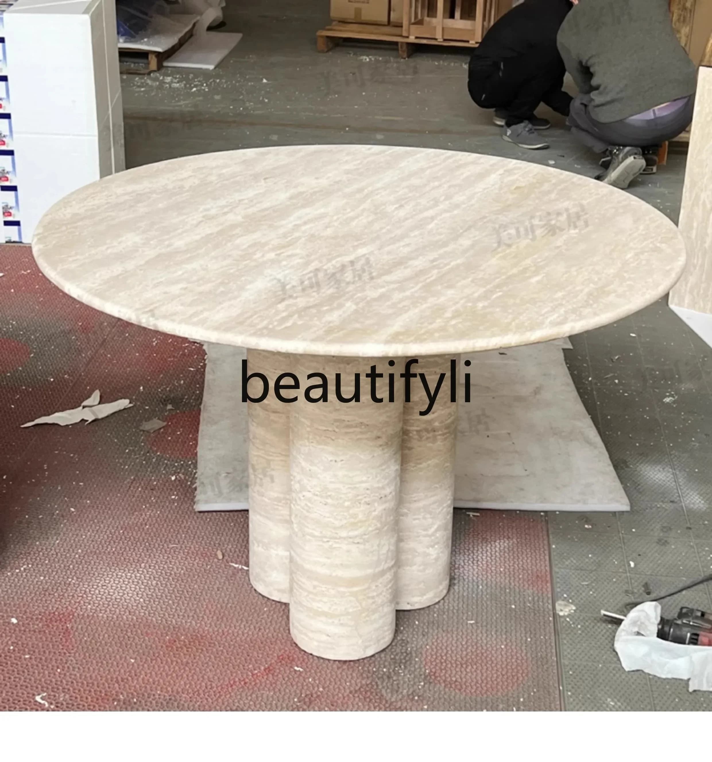 Q181  Nordic cream wind tunnel stone dining table round marble small apartment household light luxury living room French  round