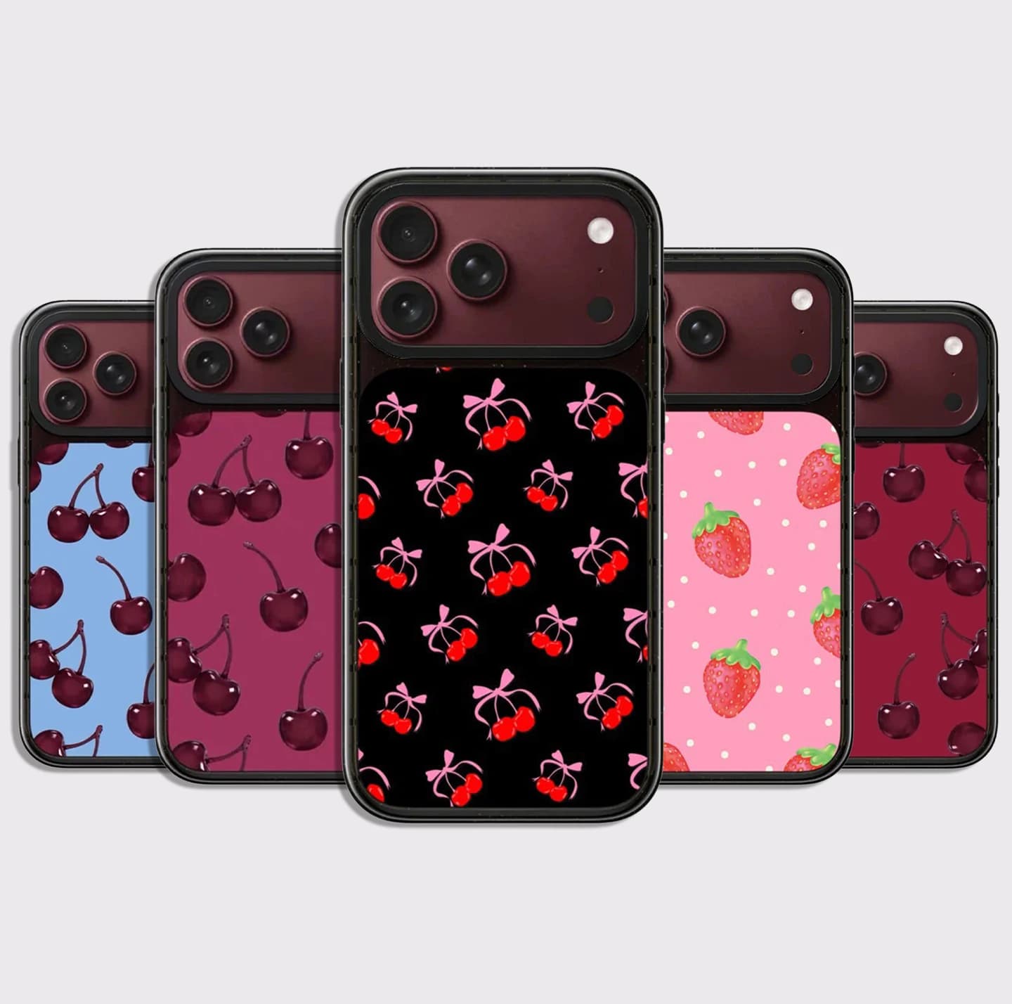 Cherry Strawberry Glaze / Mirror Surface Glass Acrylic Black Border Magnetic Case: Compatible with IPhone 18 17 Pro Max 18Pro