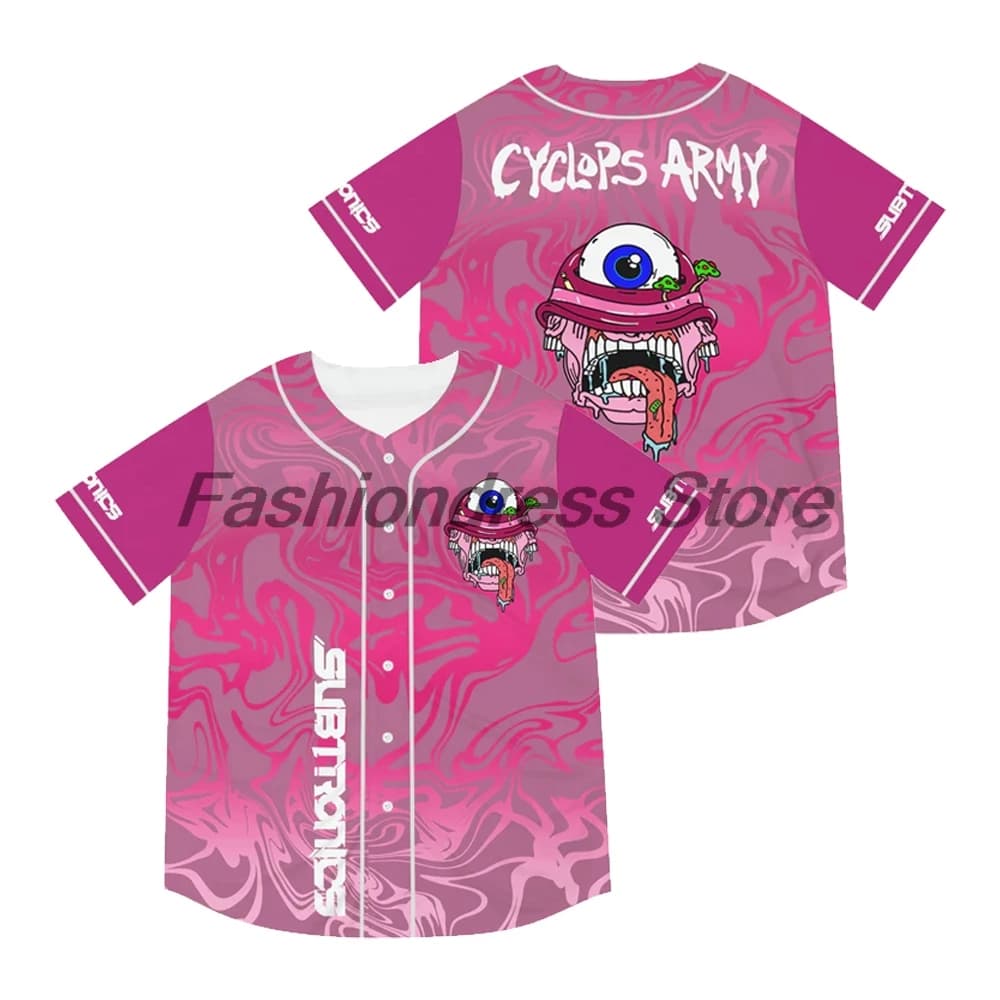 Subtronics Cyclops Army Baseball Jersey Shirts 2026 Music Festival Short Sleeve Button-Down Shirts Women Men Streetwear Tops