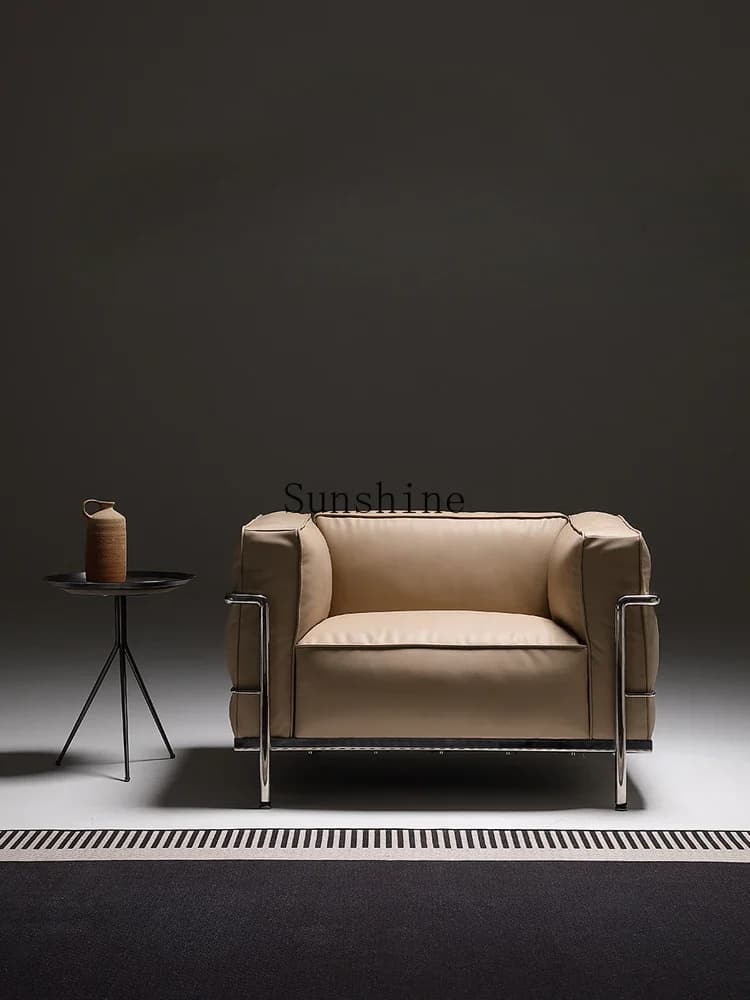 Large and small apartment classic single leisure chair stainless steel leather down single sofa  FT