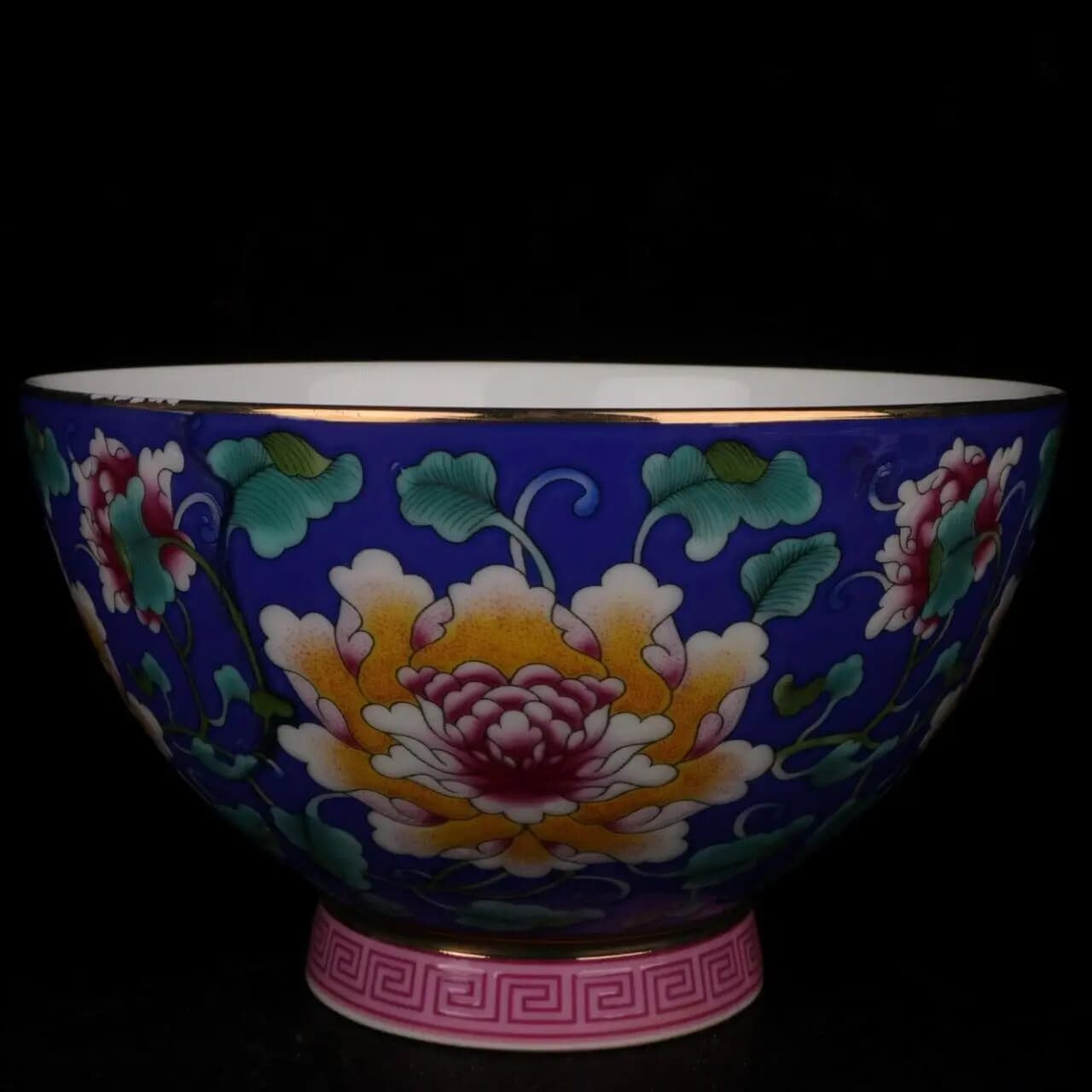 5.3" Collect Chinese Qing Famille Rose Porcelain Tree Peony Branch Bowl
