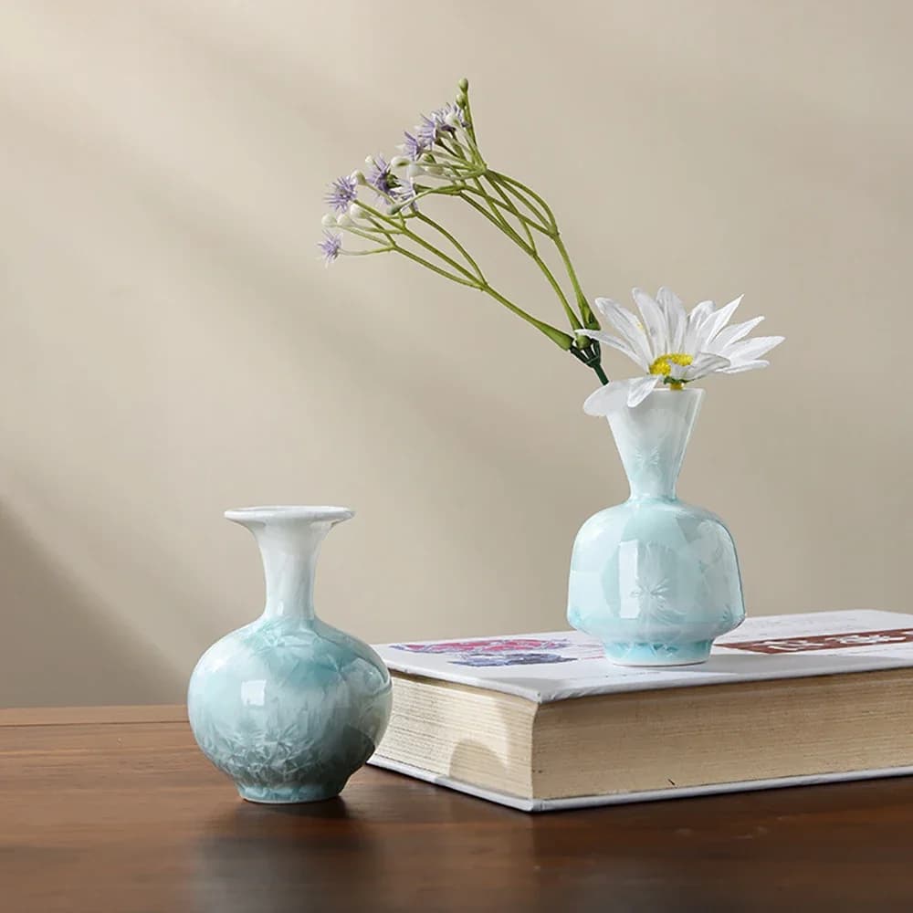 Ceramic Crystalline Glaze Gradient Vase Chinese Style Small Delicate Flower Vases Tea Room Coffee Shop Home Desktop Decor