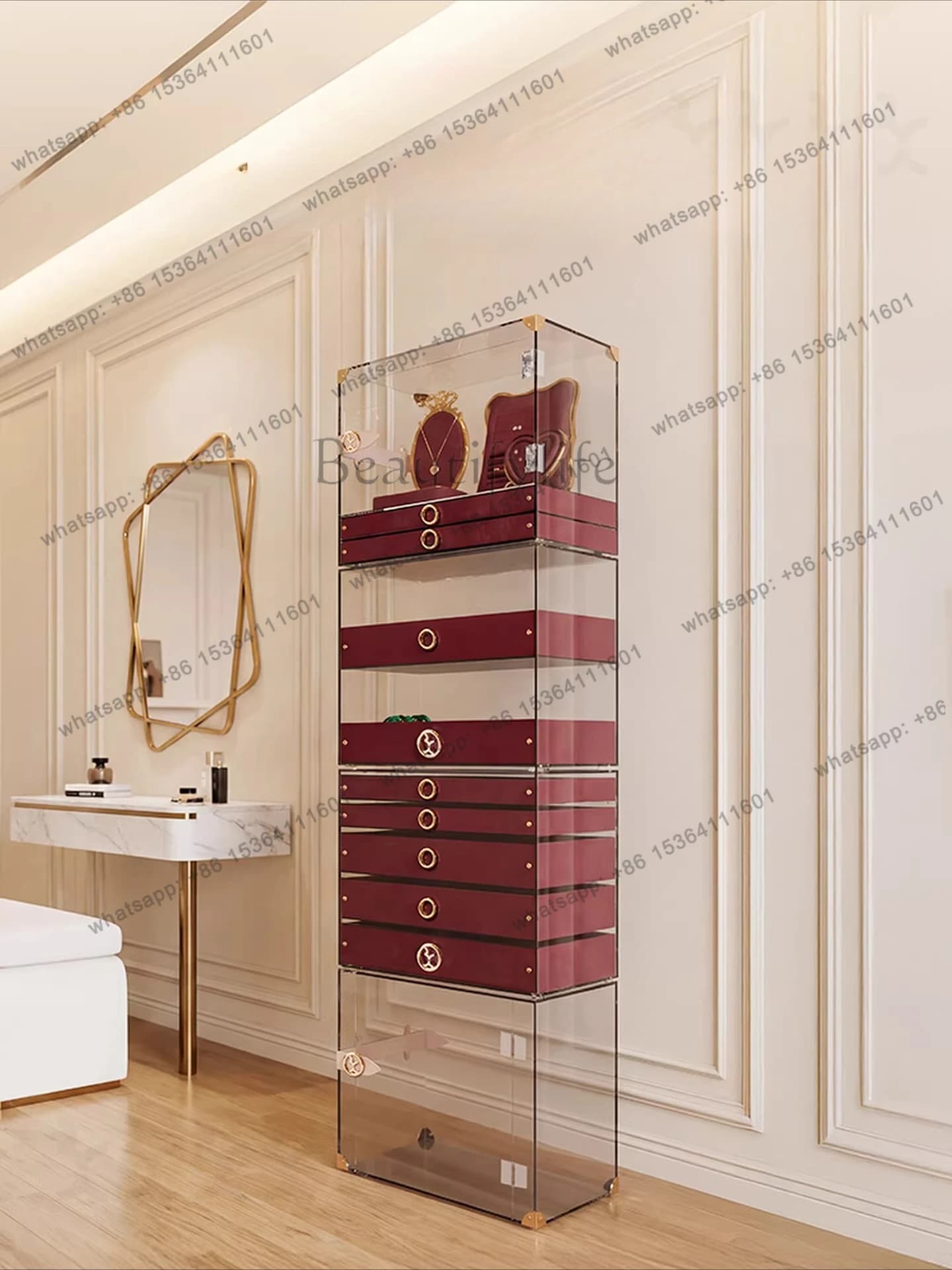 Transparent jewelry storage box, desktop shelf, household drawer, floor-to-ceiling storage cabinet.