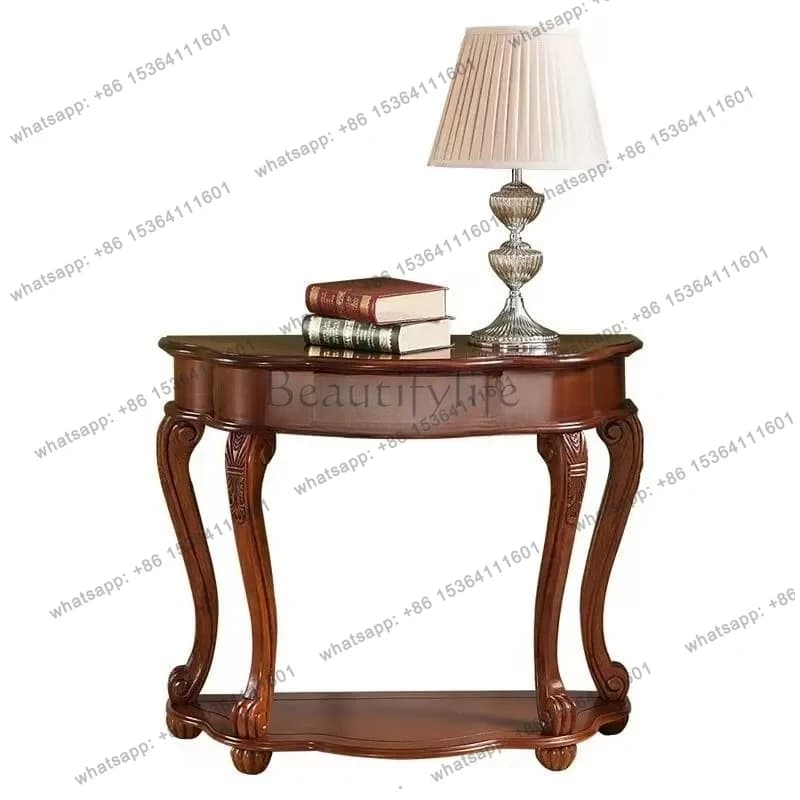 solid wood semicircular entrance table, living room corridor entrance platform, aisle table, antique style