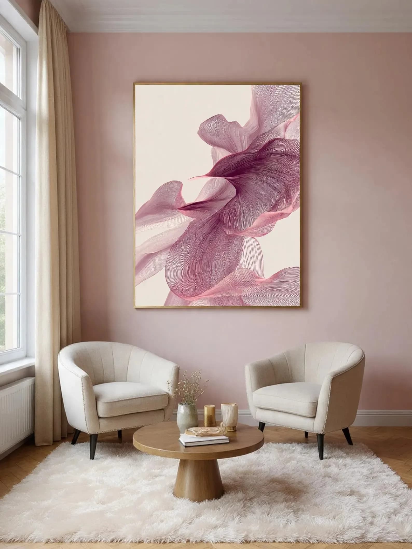 Abstract floral mural art,modern minimalist line art,blush pink,neutral bohemian style canvas poster,home living room decoration