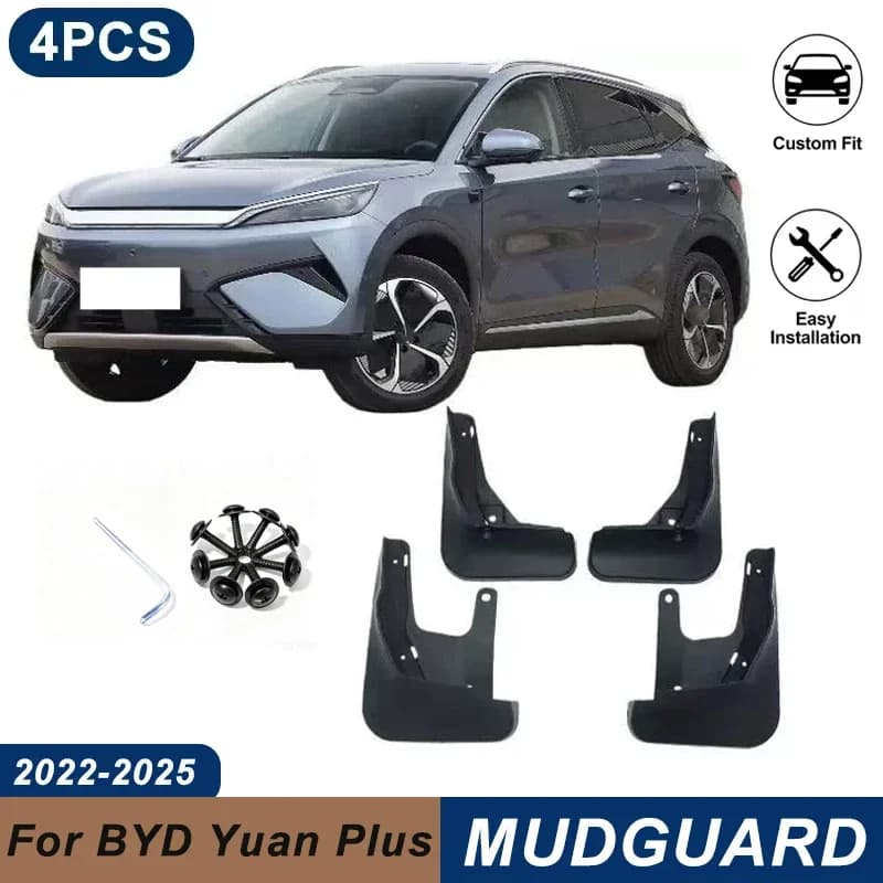 4PCS Car Mud Flaps For BYD Yuan Plus 2022-2025 WITH PEDAL Waterproof Anti-Splash Fender Mudguards Auto Exterior Accessories