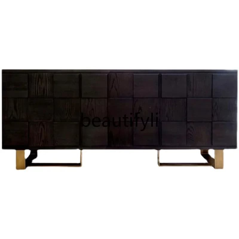 D38American light luxury solid wood porch cabinet neoclassical storage dining side cabinet villa living room decoration cabinet