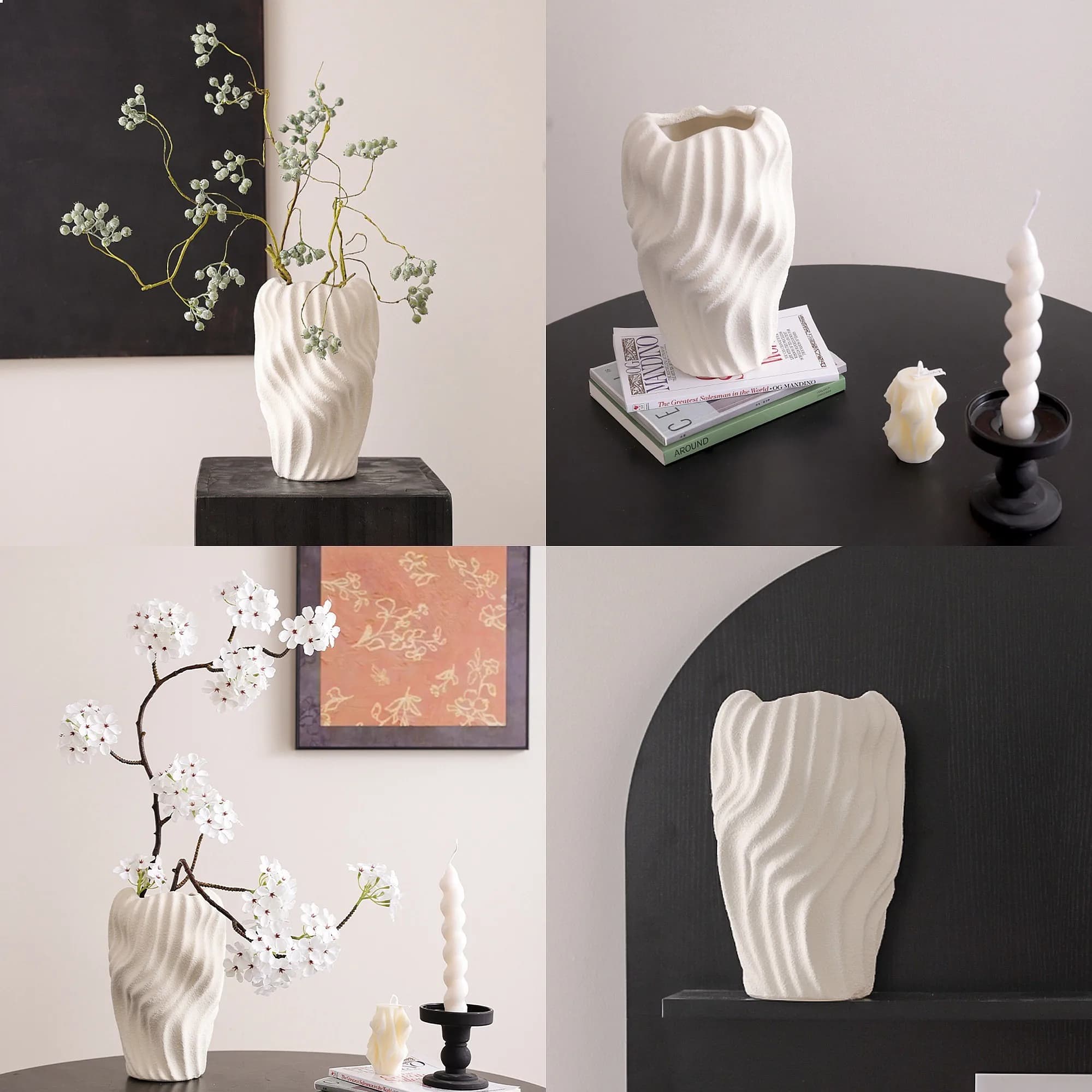 Ceramic Vase Irregular Wavy Patterns Coarse Pottery Flower Vase Flower Arrangement Accessories White Pot Home Decoration