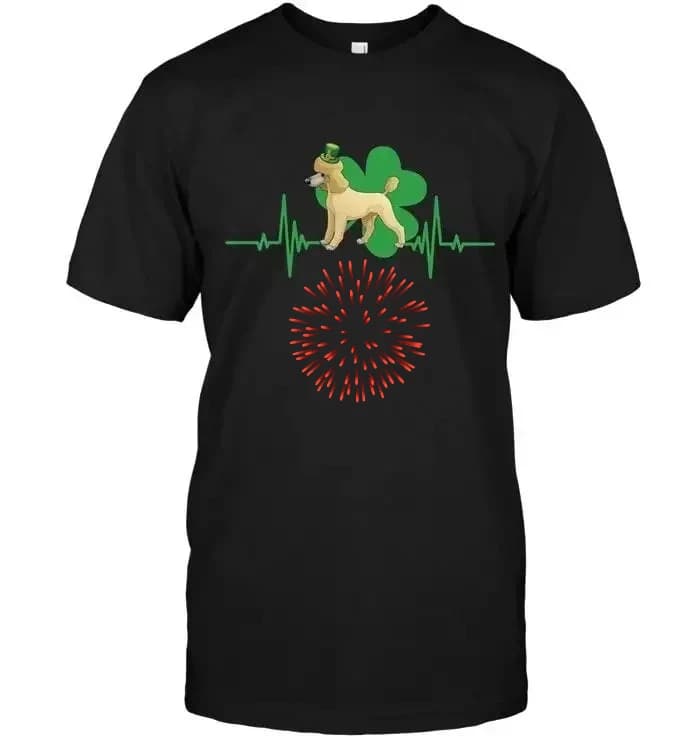 Poodle Dog Heartbeat St Patricks Day T-Shirt 100% Cotton O-Neck Summer Short Sleeve Casual Mens T-shirt Size S-3XL