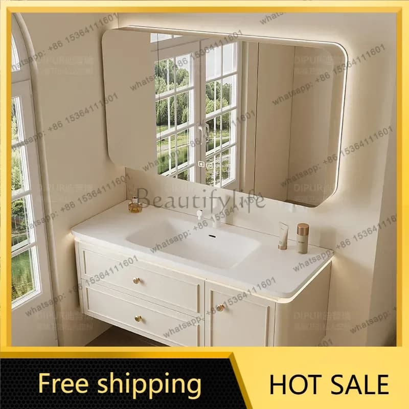 LDModern Bathroom Cabinet Corian Integrated Ceramic Basin Oak Painted Cabinet French Premium Toilet Hand Wash Basin