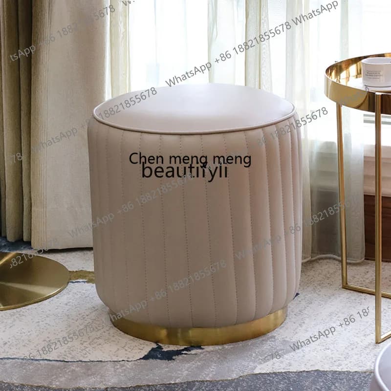 E153 Fashion creative round stool, light luxury low stool sofa, leather stool soft surface porch shoe changing stool
