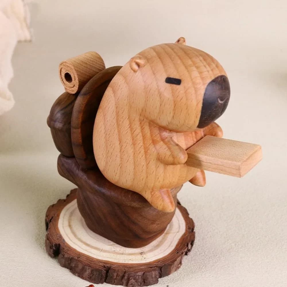 Capybara sitting On The Toilet Reading Book Figurines Funny Capybara Wood Statues Decor Car Sculpture Figure  Accessories