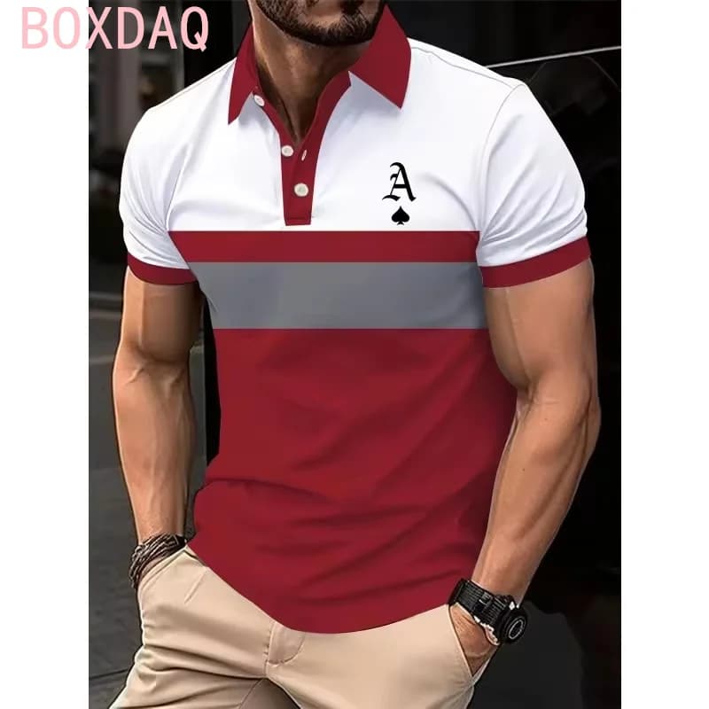 Fashion Spades A Pattern Stripes Printed Polo Shirt Big Size 6XL Men's Summer Short Sleeves Lapel With Button Sports Polo Shirt