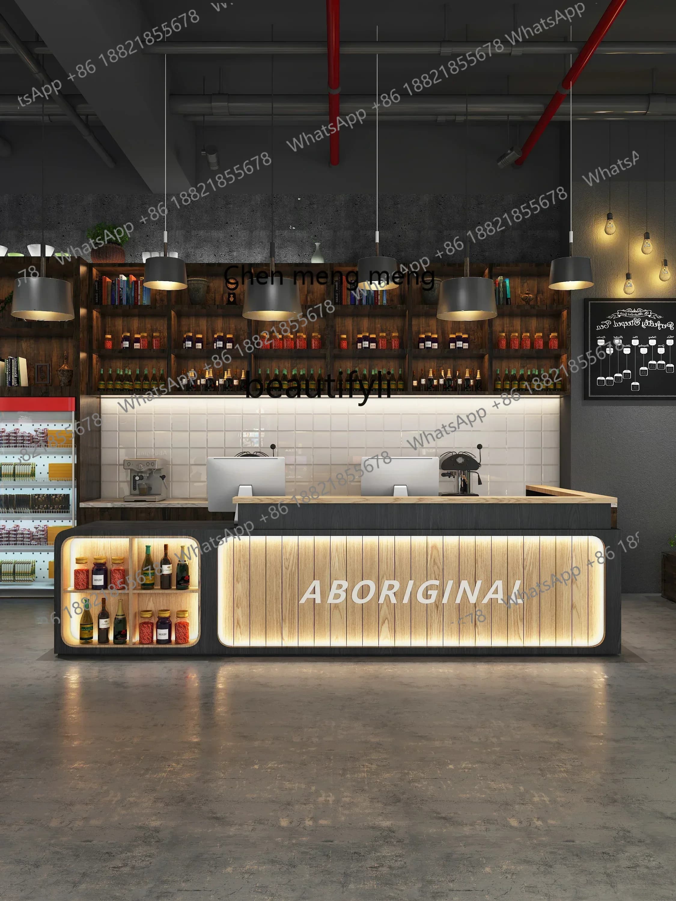 SS new style ss7486 Retro Industrial Style Cashier Desk Milk Tea Shop Bar Restaurant Reception Desk L-Shaped Cornerss 7486